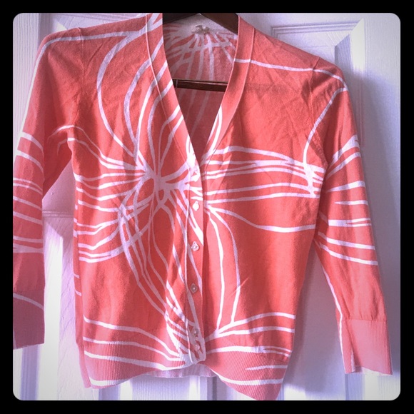 J crew leaf flower crop v neck cardigan orange - Picture 6 of 11